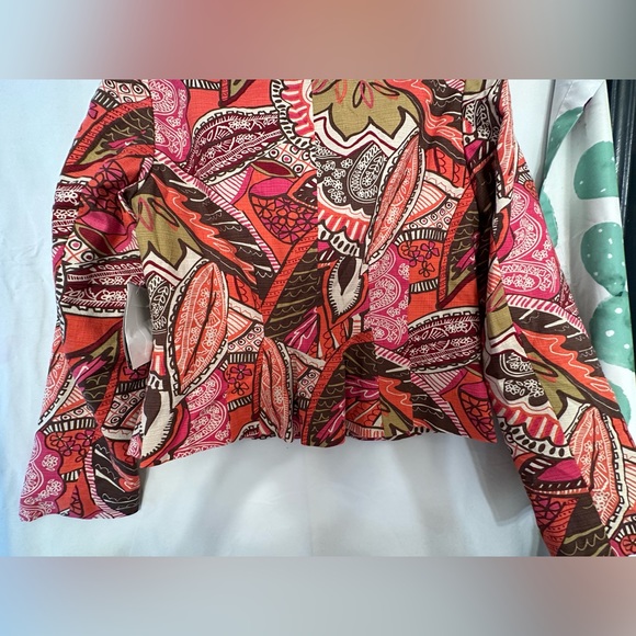 W Work to Weekend Women’s Orange Pink Floral Pockets Ruffle Back Blazer Jacket 6 - Picture 8 of 14